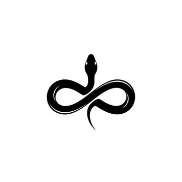 Black Snake Infinity Symbol with Round Body, Dark Serpent Loop Coil Sign, Minimalist Abstract Reptile Silhouette Vector Illustration Art Icon