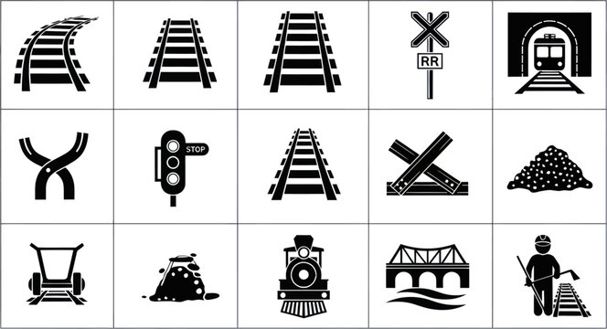 Train tracks and railroad infrastructure illustrations in a transportation setting