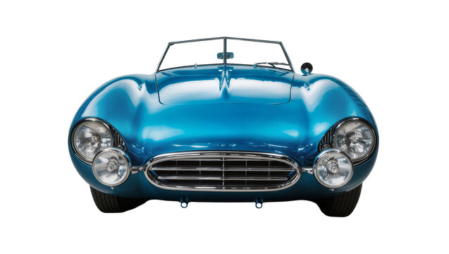 Classic blue convertible sports car front view
