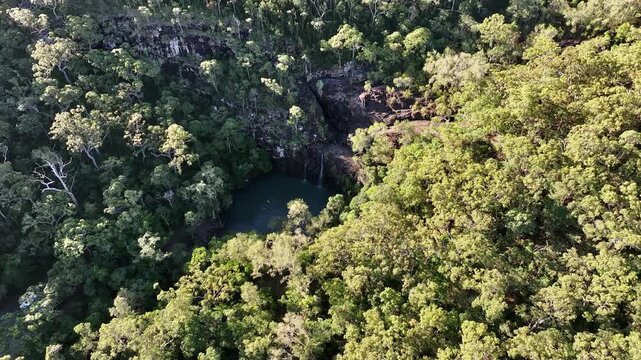 Spectacular aerial footage of Cedar Creek Falls near Airlie Beach Queensland Australia