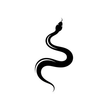 Black Silhouette of Small Curving Snake in Natural Crawling Pose, Simple Serpent Reptile Illustration, Minimalist Snake Icon Tattoo Vector Design Art