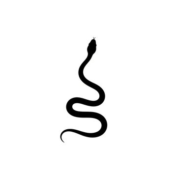 Black Silhouette of Elegant Slender Snake in Graceful S-Curve Pose, Minimalist Serpent Art Design for Tattoo Logo, Simple Snake Vector Illustration