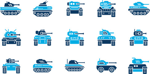 Various military tanks are displayed in a grid on a white background © Terastal 