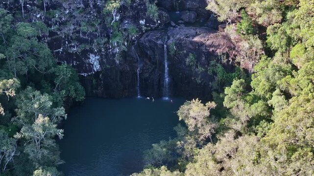 Spectacular aerial footage of Cedar Creek Falls near Airlie Beach Queensland Australia