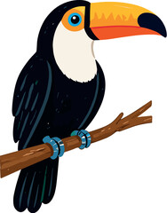 Fototapeta premium Colorful toucan with a large beak perched on a tree branch