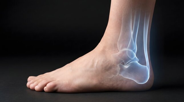 Healthy Human Ankle Bone Anatomy Medical Illustration on Black Background