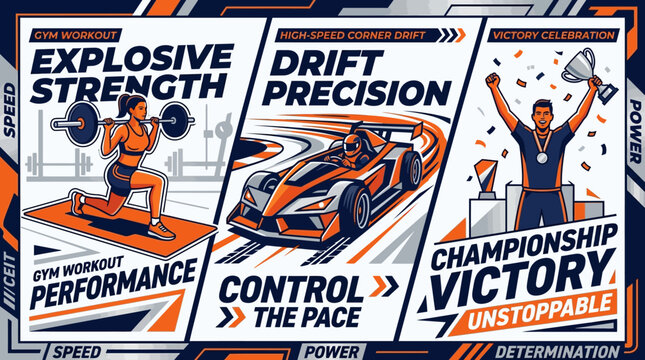 Fitness Car Racing And Victory Celebration Collage