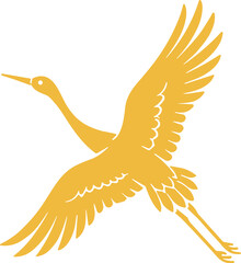 Fototapeta premium Golden crane in flight, elegant silhouette of a bird soaring through the sky