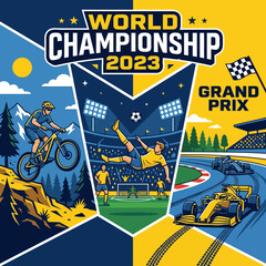 Obraz premium Exciting World Championship 2023 Grand Prix Sports Montage Event