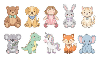 Fototapeta premium Cute cartoon animals and a little girl