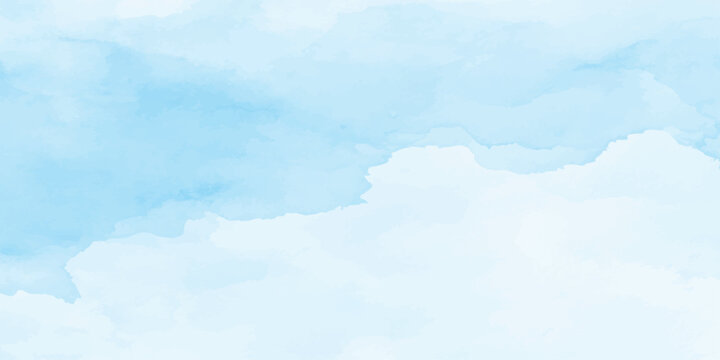 Abstract watercolor cloud texture background in sky blue pastel color with soft blended vector paint wash for ethereal creative graphic design web layouts