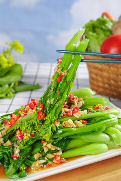 Fresh Suzhou Green Vegetables Stir-Fried with Garlic and Chili - Traditional Cantonese Cuisine