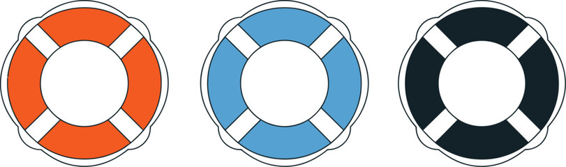 Life Preserver Icon Collection with Colored and Outline Lifebuoy Designs for Maritime Safety and Rescue © Ali Vector