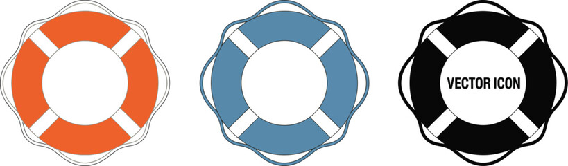 Life Preserver Icon Collection with Colored and Outline Lifebuoy Designs for Maritime Safety and Rescue © Ali Vector
