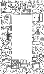 Fototapeta premium Shopping Mall Amenity Vertical Frame Doodle Outline Icon