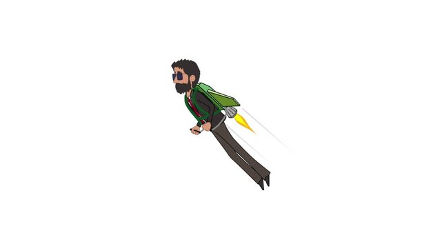 Business Man Character Flying with Jet Pack Animation on Transparent Background