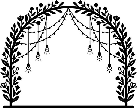 Wedding arch with hanging lights icon