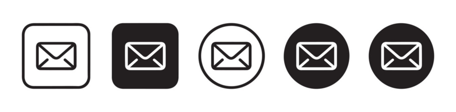 Vector mail icon collection featuring envelope symbols in circles and squares for modern interface ux.