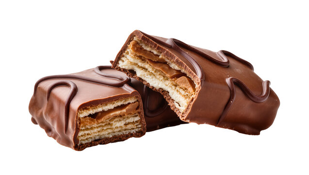 Chocolate wafer bars with caramel and nougat filling