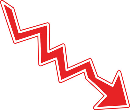 Red zigzag arrow pointing down showing a decline or loss in business performance