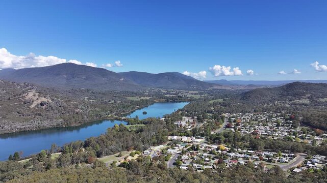 Aerial footage of Eildon Victoria Australia