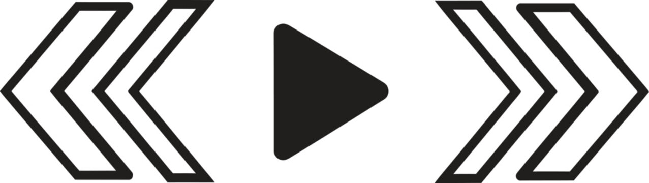 Black play button icon between double arrow signs for media player interface design