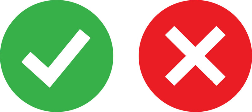 Green check mark and red cross sign icons for true or false choice