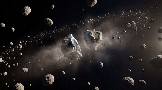 Asteroid collision creating debris cloud within a dense asteroid belt