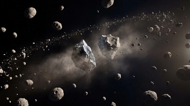 Asteroid collision creating debris cloud within a dense asteroid belt