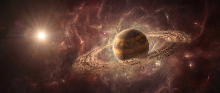 Young ringed planet forming within a protoplanetary disk around a bright star