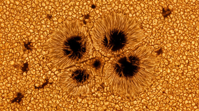 Detailed solar sunspot group with magnetic filaments on the Sun&rsquo;s photosphere