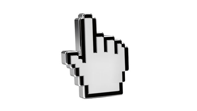 Pixelated hand cursor pointer with metallic chrome finish