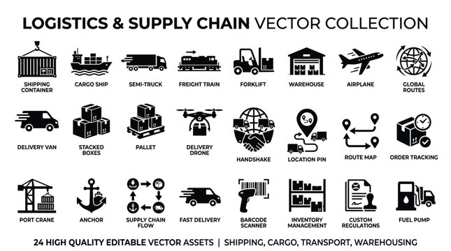 Logistics supply chain icon vector set.