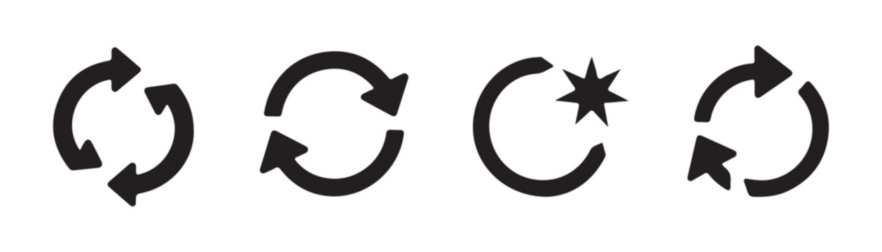 Dynamic update icons featuring rotating arrows and star symbols for new feature and reload notifications.