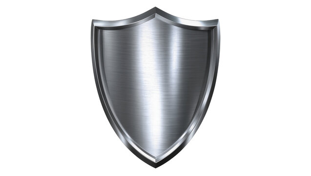 Brushed metal shield emblem with polished rim