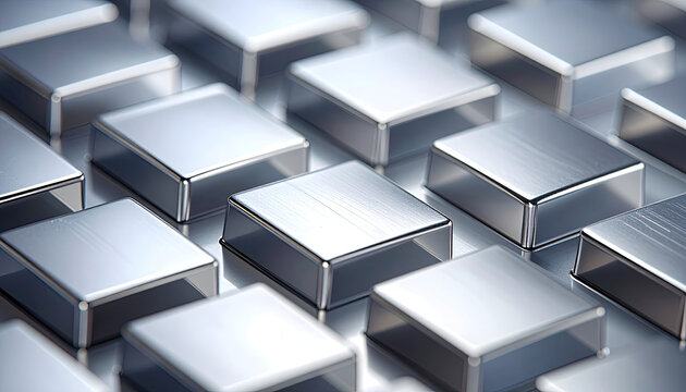 Closeup of metallic keyboard keys with reflective surface