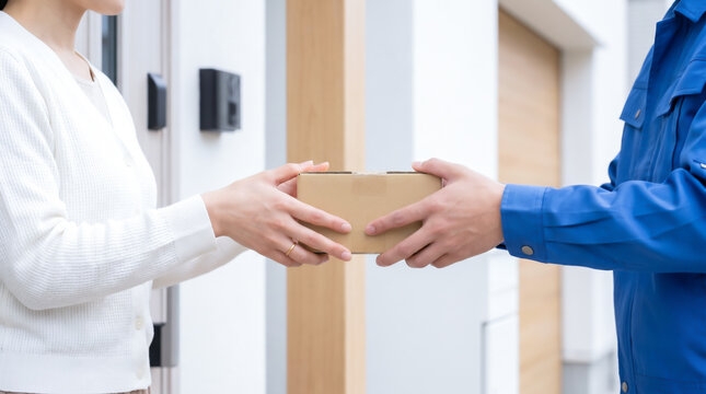 宅配やネット通販の荷物を手渡す配送スタッフの手元