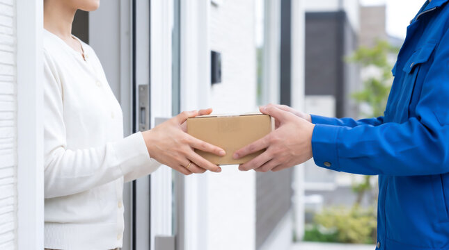 自宅へ荷物を配達する配送スタッフの手元