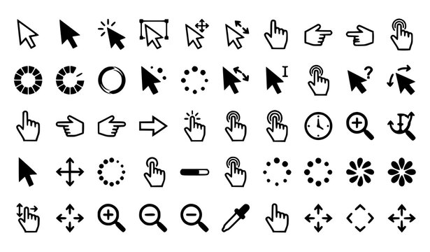 Computer Mouse Click Cursor Vector Icon Set with Pointer and Loading Symbols