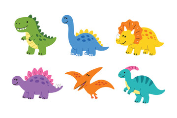 Cute baby dinosaur character element set flat vector illustration bundle for kids wallpaper © Hellotatary