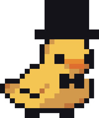Fototapeta premium Pixel duck wears top hat and bow tie