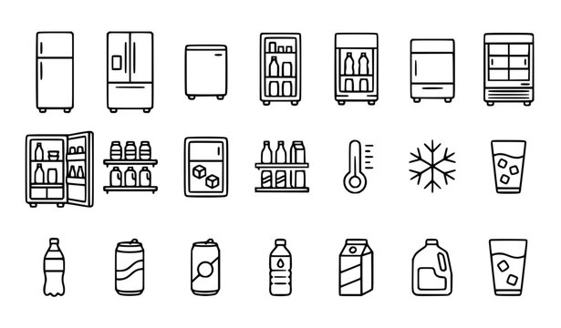 Refrigerator and Beverage Cooler Outline Icon Set EPS10