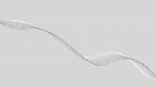 Abstract slow motion wave lines and dot pattern, white and gray monochrome digital flow, smooth particle wave on gray background, 4k, 60 fps, HUD, loop