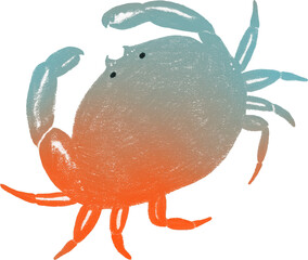 Cute crab illustration with orange and light blue gradient, colored pencil hand-drawn marine animal clipart, transparent PNG © UYAOWL