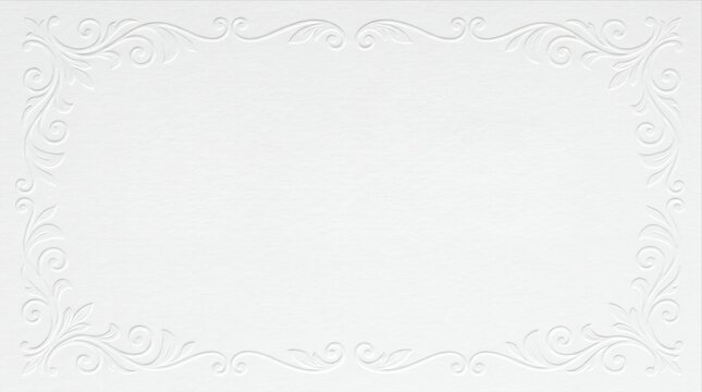 Refined white blind debossed paper with graceful guilloch&eacute; recessed floral ornament for elegant stationery premium wedding invitations and sophisticated paper templates