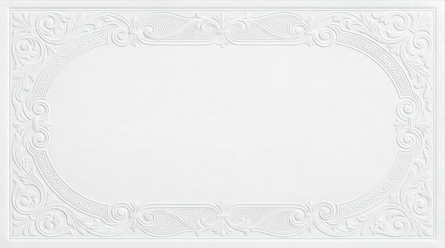 Elegant white paper decorated with intricate filigree blind embossing and luxurious ornamental relief creating a timeless background for premium invitations and stationery