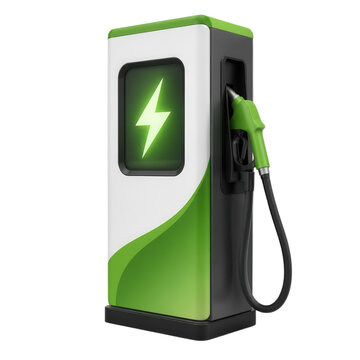 Electric Vehicle Charging Station with Green Lightning Bolt