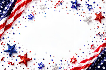 Obraz premium Close up folded American flag on aged slate tile with condensation beads and backlit rim light emphasizing star cluster for Independence Day