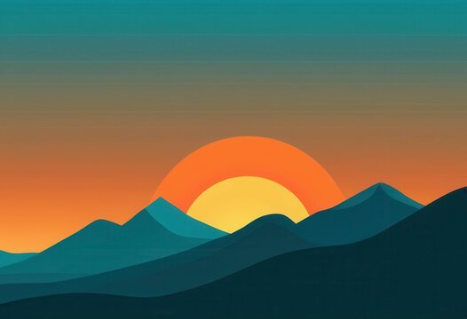 Minimalist nature and mountain background graphic expressed in retro and modern colors