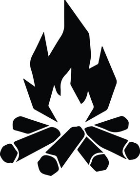 Campfire silhouette with wooden logs, geometric bonfire or burning flame vector icon.
